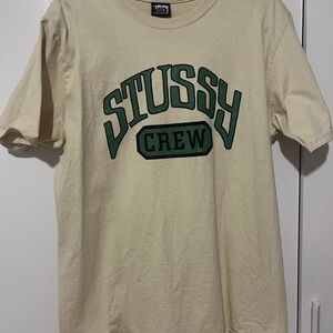 Stussy Beige Tee with Dark Green Print